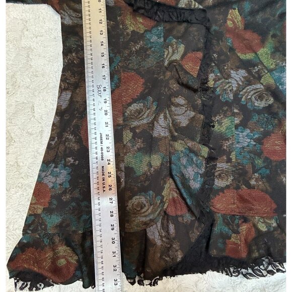 Italian Rossi Roma Womens Floral Lace Ruffle Trim Coat Jacket Black Silk Blend - Picture 7 of 9